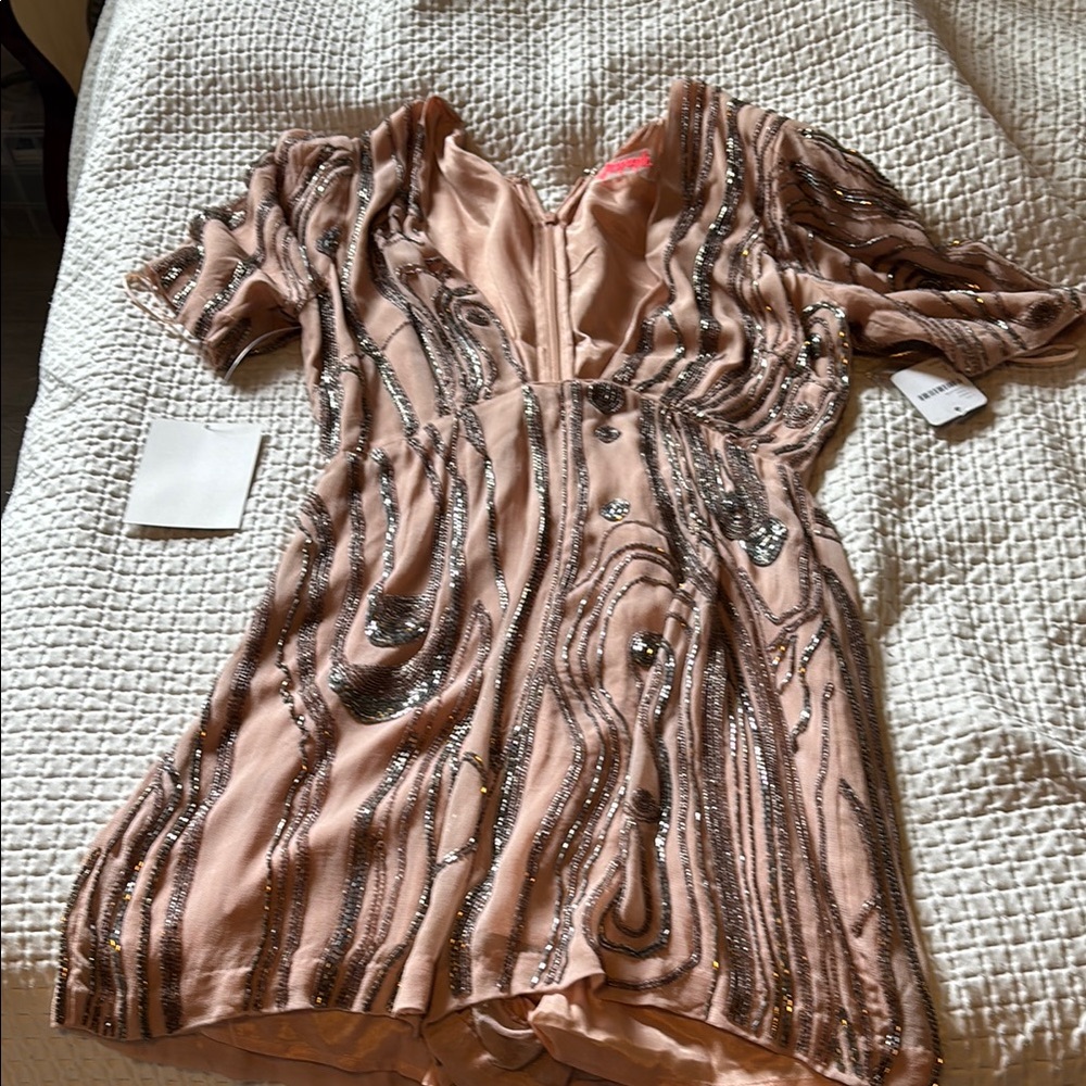 Free People Pink Graphic beaded Embellished Jumpsuit